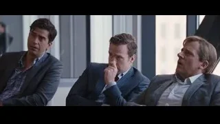 three men conversing in meeting room — The Big Short