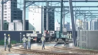 Construction workers on railway track — Weathering with You