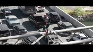 Spider-Man balancing on metal railing — Spiderman: No Way Home