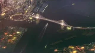 aerial view of city at night with bridge — Weathering with You