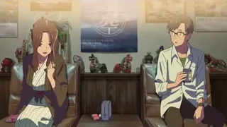 man and woman in kimono sitting at desk — Your Name