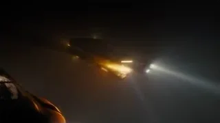 futuristic car in fiery explosion — Blade Runner 2049