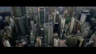 Aerial view of city with skyscraper and water — Batman: The Dark Knight