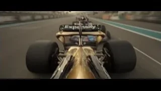 gold Formula One car racing on track — F1