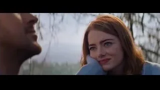 woman and man in wooded area — La La Land
