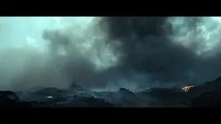 mountainous landscape with smoke and dark clouds — Hacksaw Ridge