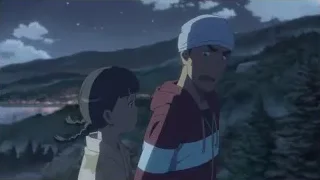 boy and girl on cliff at night — Your Name