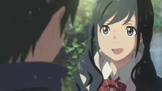 Anime man whispering to girl in park — Weathering with You
