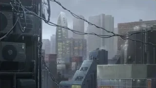 gloomy cloudy futuristic cityscape — Weathering with You