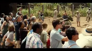 people in zoo rock formation — Jurassic World