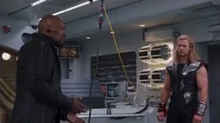 bald man and Thor in futuristic room — The Avengers