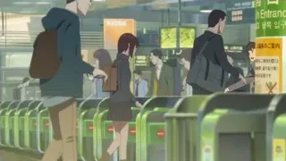 young woman in train station with JR sign — Your Name