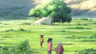 three people in green field with tree — Your Name