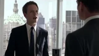 two men in suits by city skyline — Suits