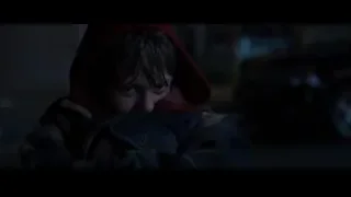 Young boy in red hoodie looking seriously — Iron Man 3