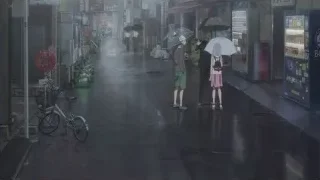 people walking on a rainy street — Weathering with You