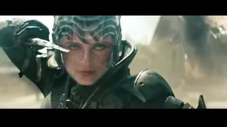 Woman in futuristic helmet holding sword — Superman: Man of Steel