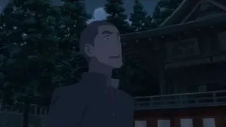 man standing in front of Japanese temple at night — Your Name
