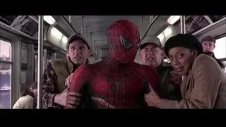 Spiderman on subway surrounded by people — Spider Man 2