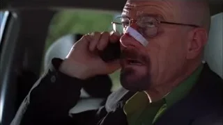 bald man with bandage in car on phone — Breaking Bad