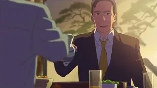 man in suit explaining at restaurant table — Your Name