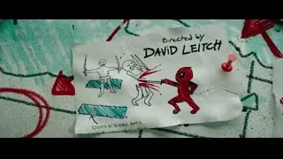 Paper with drawing of fighting figure on wall — Deadpool 2