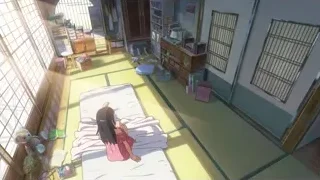 young girl looking out window in Japanese room — Your Name
