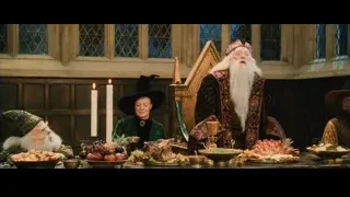 Dumbledore, Snape, Hermione at long table — Harry Potter and the Philosophers Stone