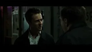 two men conversing in dark room — Fight Club