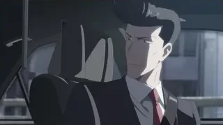 man in suit sitting in car backseat — Weathering with You