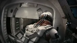 person in space suit holding gun in space station — Interstellar