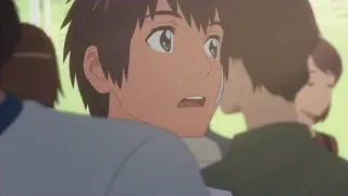 two young men conversing in anime scene — Your Name