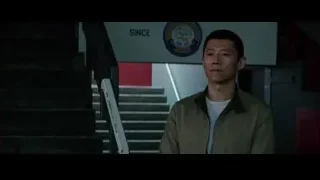 young man by staircase with Air Force logo — Bruce Lee: Birth of The Dragon