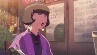 woman in kimono sitting at restaurant table — Weathering with You