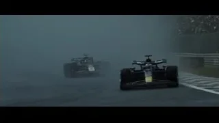Formula One racing cars on foggy track — F1
