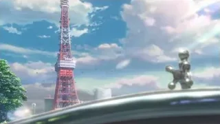 Tokyo Tower with rainbow light in blue sky — Weathering with You