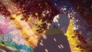 elderly woman in colorful autumn forest — Your Name