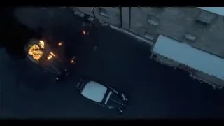 two cars burning on snowy street — Peaky Blinders