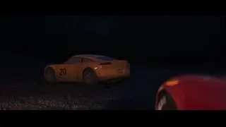 Yellow sports car on dirt road at night — Cars 3