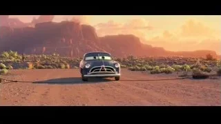 Blue vintage car tied in desert — Cars