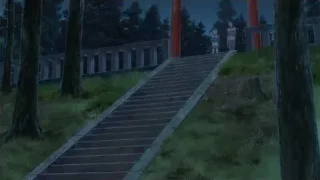 people on wooden bridge in forest at night — Your Name
