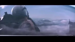 Man in fighter jet over cityscape — Iron Man