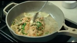 Frying pan with creamy chicken and mushroom sauce — The Bear