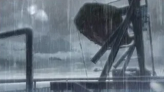 large metal structure in stormy rain — Weathering with You