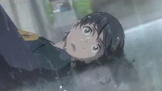 young man lying in rain on street — Weathering with You