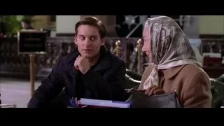 man and elderly woman in restaurant — Spider Man 2