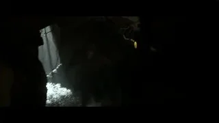 Distressed man's face in dark eerie setting — Hacksaw Ridge