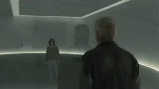 man and woman in futuristic dimly lit room — Blade Runner 2049