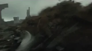 city explosion with damaged car wreckage — Blade Runner 2049
