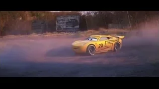 Yellow sports car driving on dirt track — Cars 3
